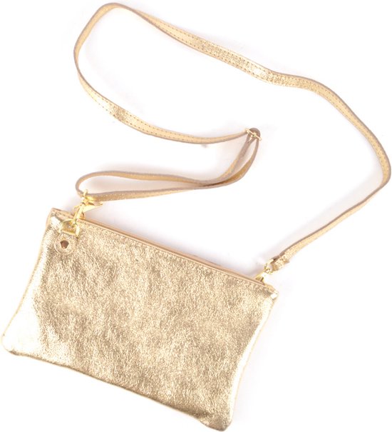 Leren Rainbow Metallic Clutch / Schoudertas | Goud Brons - Pink Blossom