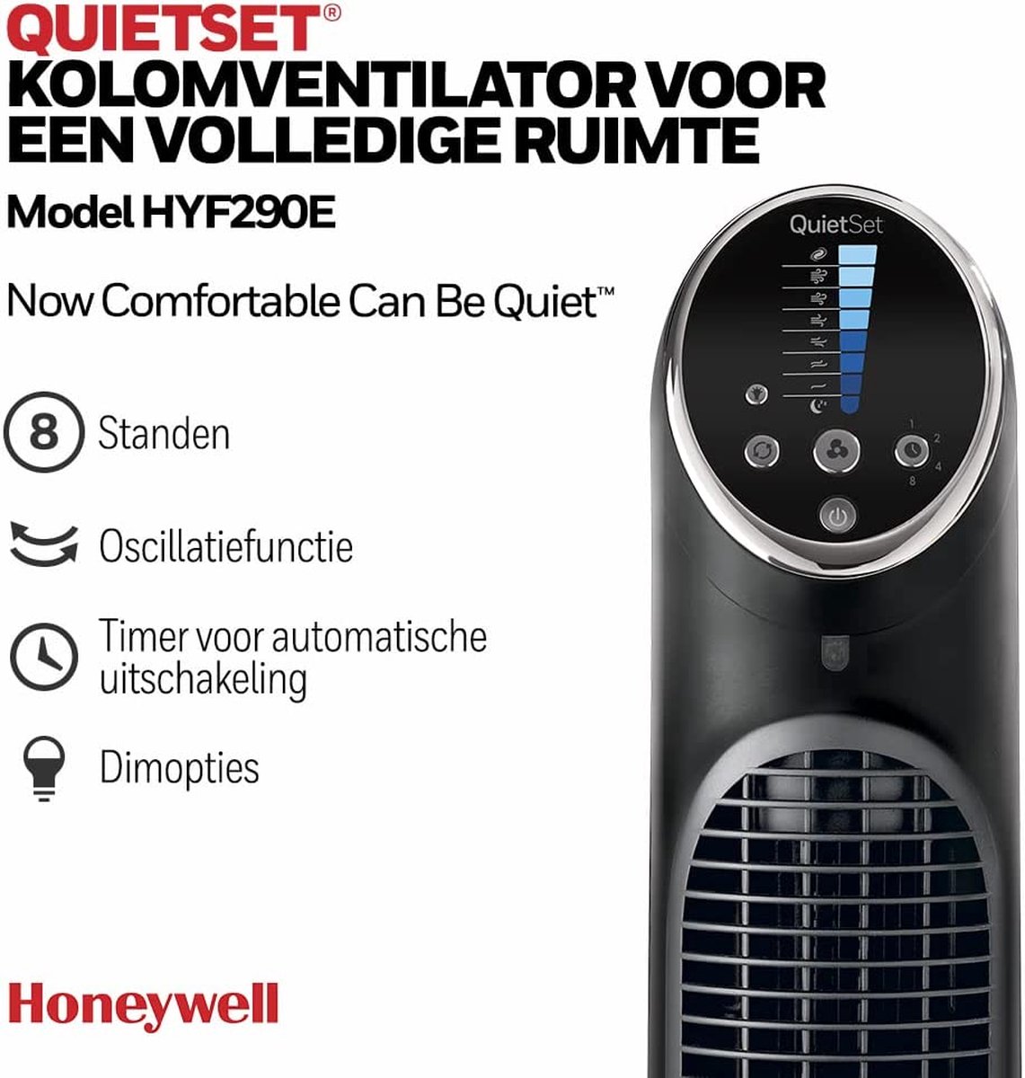 Honeywell QuietSet Tower 8 snelheidsinstellingen Timerfunctie