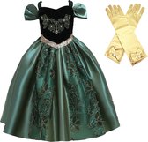 Het Betere Merk - Groene jurk - Luxe Prinsessenjurk - maat 146/152 (150) - Verkleedkleren meisje - Carnavalskleding meisje - Lange goudkleurige prinsessenhandschoenen voor bij je verkleedjurk - cadeau meisje - Kleed
