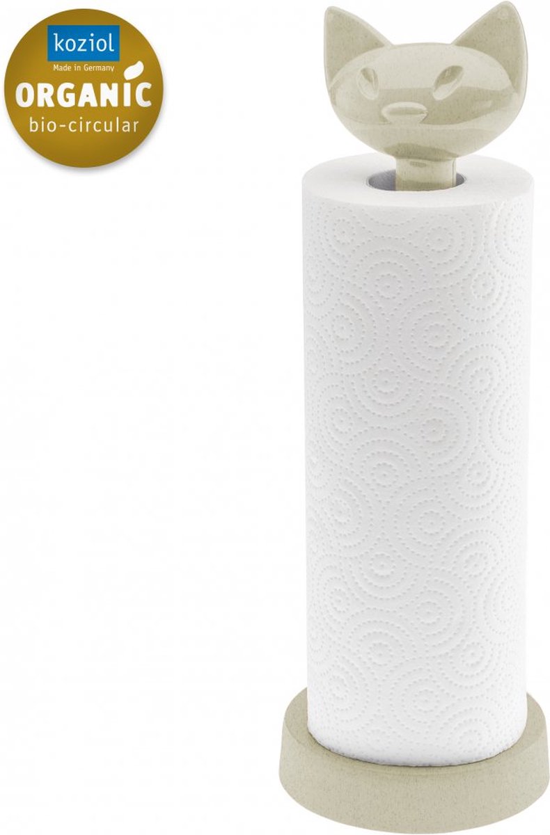 Koziol MIAOU Keukenrolhouder, staand, universele houder, stabiel, origineel design, biocirculaire kunststof, keuken, huishouden (massief zwart