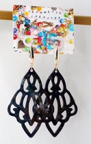 Jeannette-Creatief® - Resin - Barok Ruit Groot Zwart - Zwarte Oorbellen - Dames Oorbellen - Oorbellen Dames - Zwart - Grote Oorbellen -