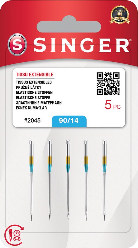 Singer Set 5 Aghi Stretch 2045 Per Tessuti Elastici - Misure 80/12, 90/14, 100/16