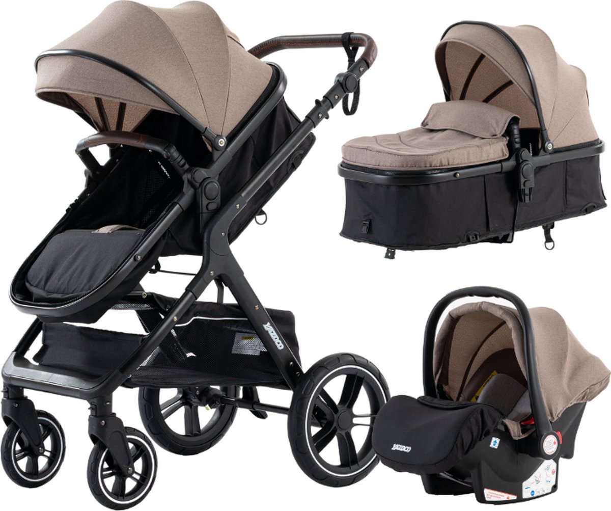 Luxe 3-in-1 Kinderwagen Inklapbaar Khaki en Zwart - Product - €206,95