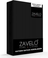 Zavelo Hoeslaken Katoen Satijn Zwart - 2-persoons (140x200 cm) - Soepel & Zijdezacht - 100% Katoensatijn