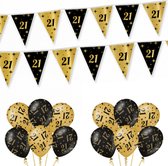 21 Jaar Versiering Classy Black-Gold Feestpakket - 21 Jaar Decoratie - Ballonnen En Slingers Zwart Goud