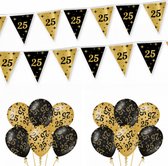 25 Jaar Versiering Classy Black-Gold Feestpakket - 25 Jaar Decoratie - Ballonnen En Slingers Zwart Goud
