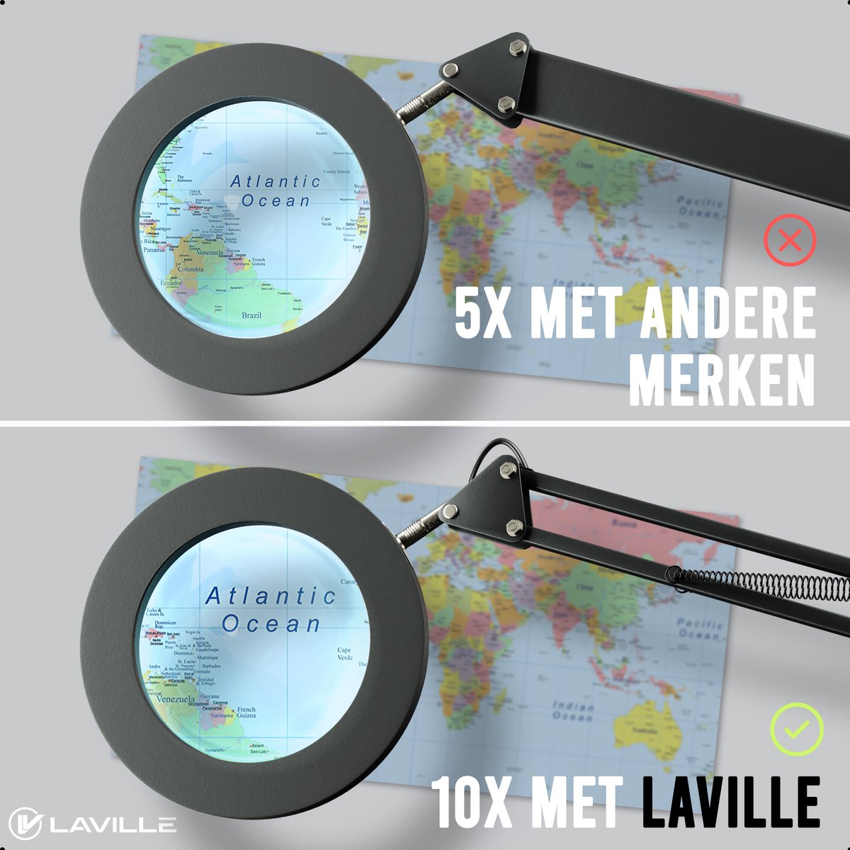Led-vergrootglas, 10 x vergrootglas met licht, 5 kleurmodi