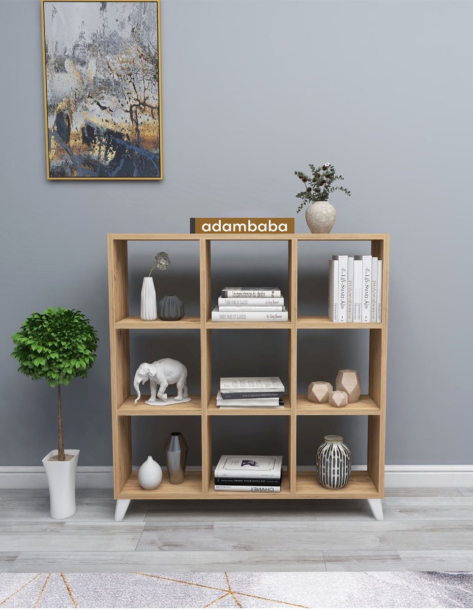 Adambaba - Kubus Boekenkast - 9 Vakken - Boekenkast met Planken - Vierkante Boekenkast - Bibliotheek - Pijnboom
