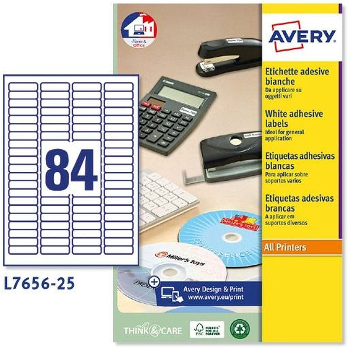 Stickers/etiketten Avery 46 x 11,1 mm Wit