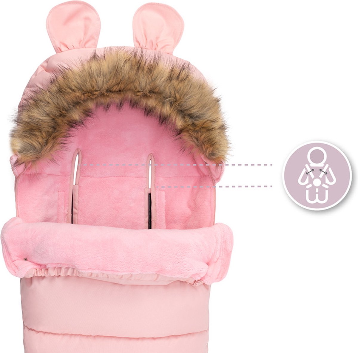 MoMi Cozy Voetenzak Kinderwagen - Winter Voetenzak - Met Zachte Pluche Voering - Openingen voor Veiligheidsgordels - Roze – foto 6