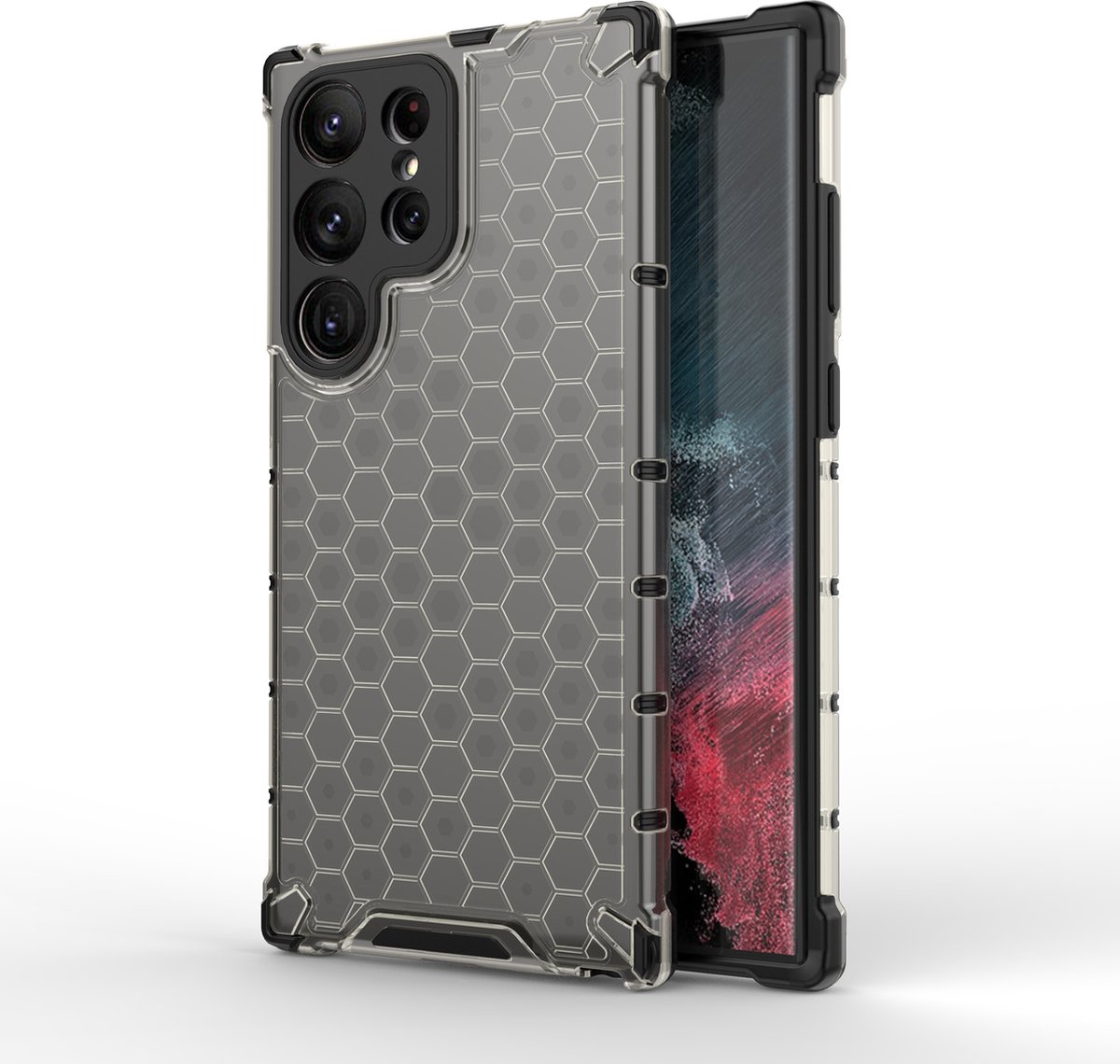 Honeycomb gepantserde hybride case geschikt voor Samsung Galaxy S23 ULTRA - zwart