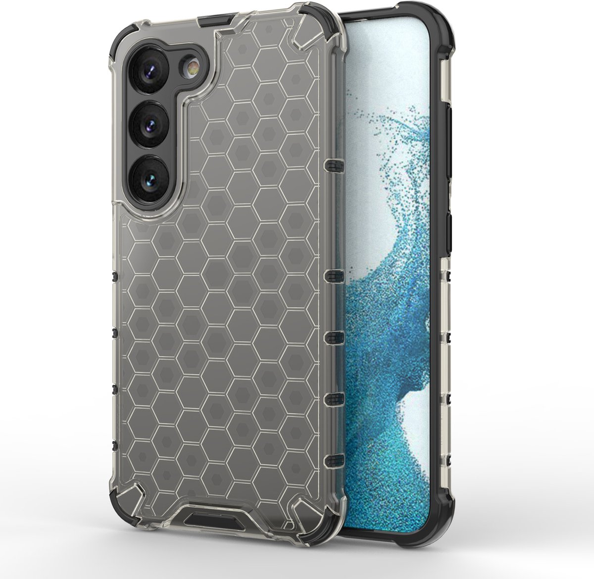 Honeycomb gepantserde hybride case geschikt voor Samsung Galaxy S23 - zwart