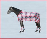 Fleecedeken - suede - geblokt - rood - grijs - paardendeken - 195 cm