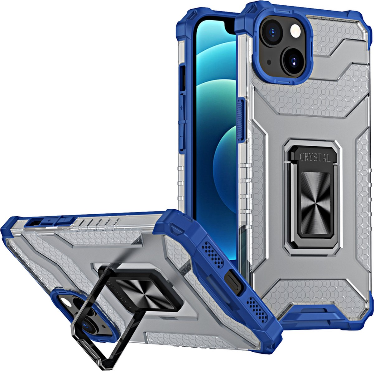 Crystal Ring Case Kickstand Tough Rugged Cover geschikt voor iPhone 13 mini blauw