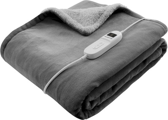 Inventum HB180G - Elektrische omslagdeken - Warmtedeken - 1 persoons - 180x130 cm - Fleece - Grijs - Inventum