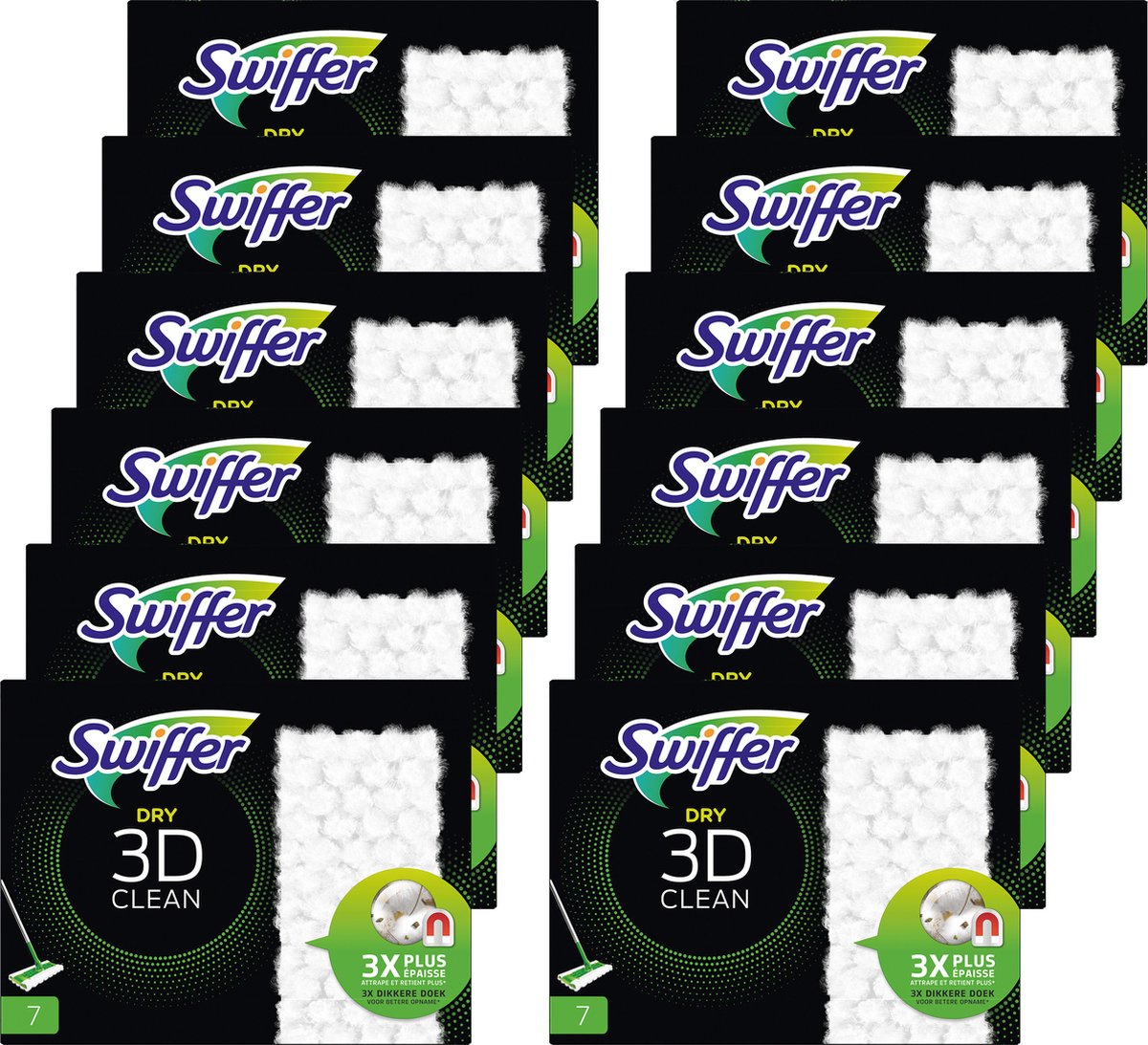 Swiffer Vloerreiniger 3D Clean - Droge Vloerdoekjes - Navullingen - Voordeelverpakking 12 x 7 doekjes - Swiffer