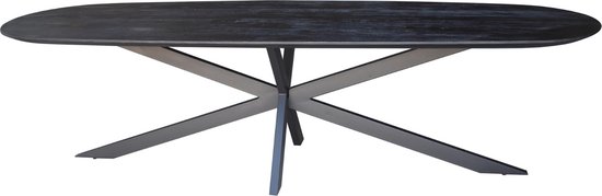 Table à manger Gerrard 300x100cm - Table de cuisine danoise ovale - table industrielle bois de manguier noir