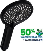 EcoRain© Charly Waterbesparende Douchekop Zwart - 50% Waterbesparend - Regendouche 13 cm - 3 Sproeistanden - Hoge Druk - Handdouche