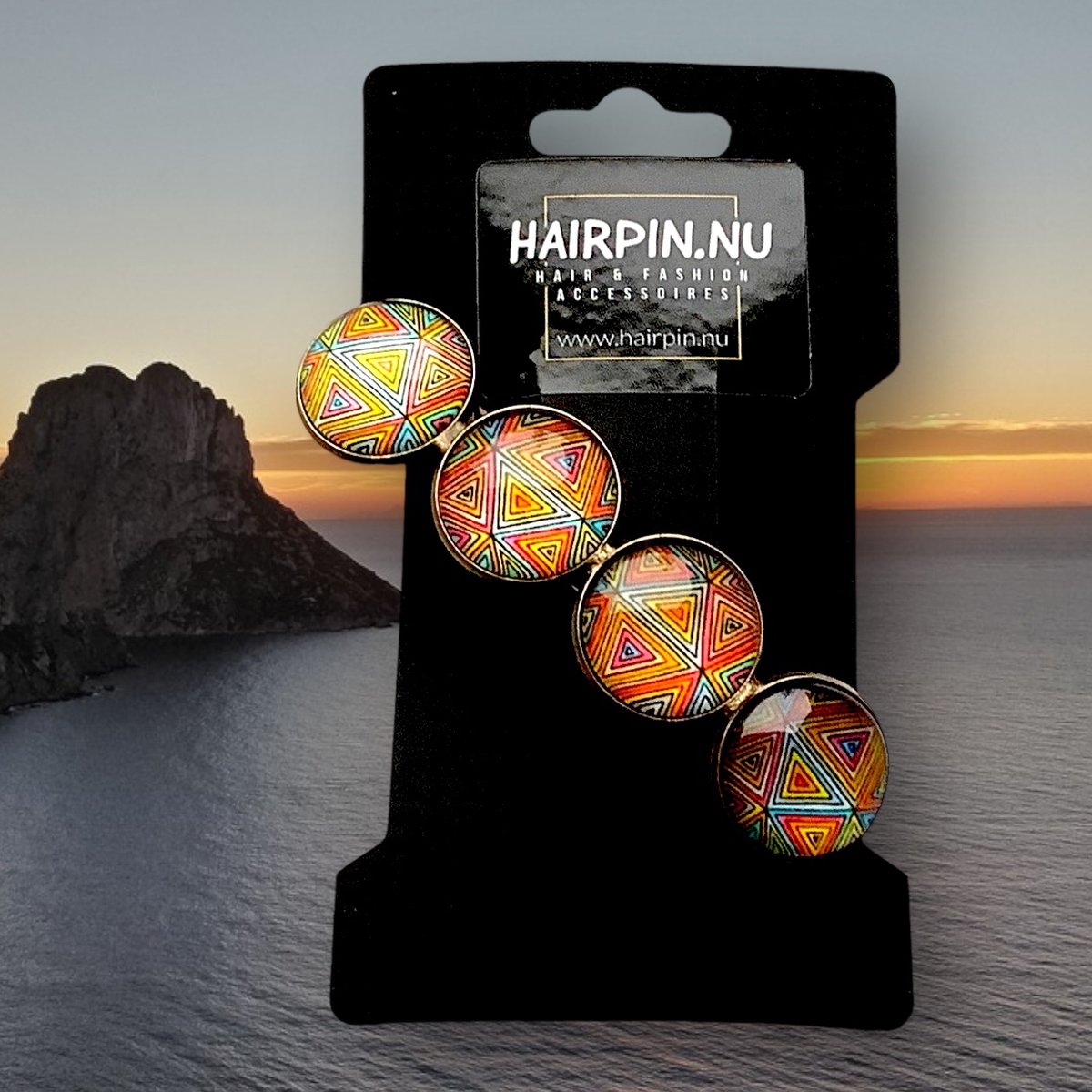 Hairpin.nu-Hairclip-glas cabochon-haarspeld-mandala-bohemian-ibiza-boho-multicolor-print