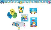 Baby Shark - Verjaardag - Versiering - Pakket - Kinderfeest - Themafeest - Slinger - Ballonnen - Tafelkleed - Servetten - Bekers - Uitnodiging kaarten – Uitdeelzakjes
