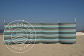 Strand Windscherm 5 meter dralon Grijs/Taupe/Turquoise met houten stokken