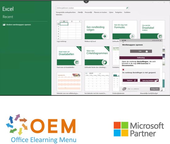 Excel 365 E-Learning Training Cursus Box - OEM Office ELearning Menu