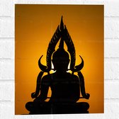 Muursticker - Silhouet van Buddha tegen Feloranje Zonsondergang - 30x40 cm Foto op Muursticker