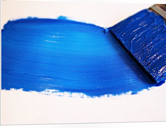 PVC Schuimplaat - Blauwe Verf Streep op Witte Achtergrond - 100x75 cm Foto op PVC Schuimplaat (Met Ophangsysteem)