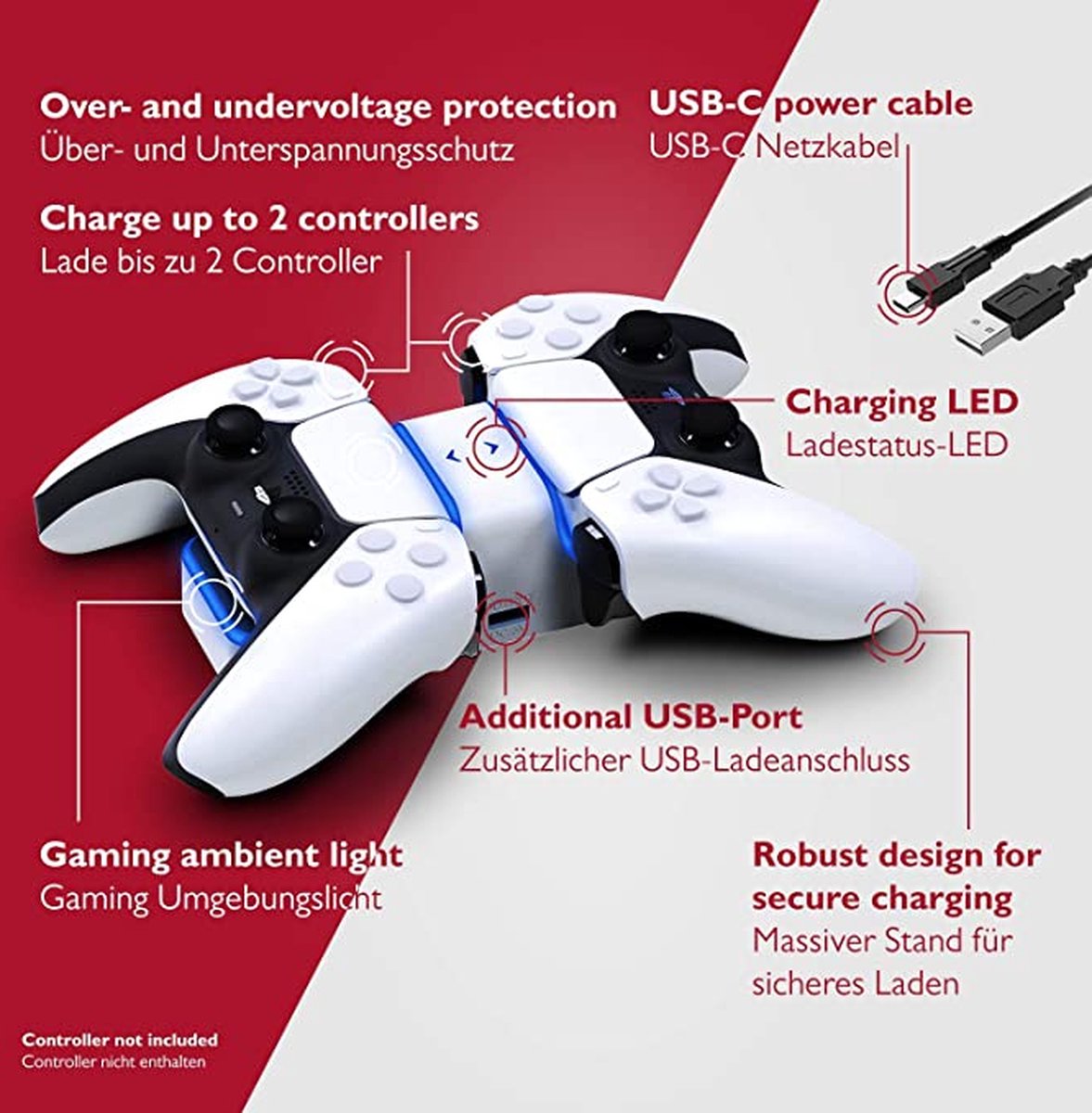 Chargeur manette Lioncast PS5 - double station de charge compatible avec  manette sans