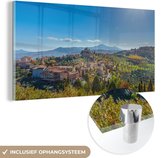 MuchoWow® Glasschilderij 120x60 cm - Schilderij acrylglas - Toscane - Italië - Zon - Foto op glas - Schilderijen