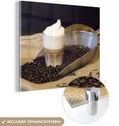 MuchoWow® Peinture sur Verre - Latte Macchiato avec Grains de Café - 20x20 cm - Peintures sur Verre Acrylique - Photo sur Glas