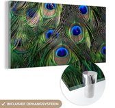 MuchoWow® Glasschilderij 160x80 cm - Schilderij acrylglas - Pauw - Veren - Ogen - Blauw - Foto op glas - Schilderijen