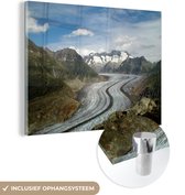 MuchoWow® Glasschilderij 80x60 cm - Schilderij acrylglas - Aletschgletsjer in Zwitserland met blauwe lucht en wolken - Foto op glas - Schilderijen