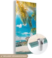 MuchoWow® Glasschilderij 40x80 cm - Schilderij acrylglas - Tropisch - Strand - Palmboom - Foto op glas - Schilderijen