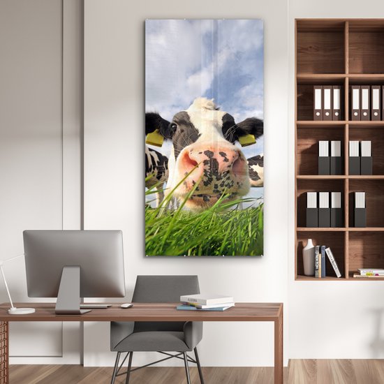 MuchoWow® Peinture sur verre 80x160 cm - Peinture sur verre acrylique - Vache - Ferme - Herbe - Animaux - Photo sur verre - Peintures
