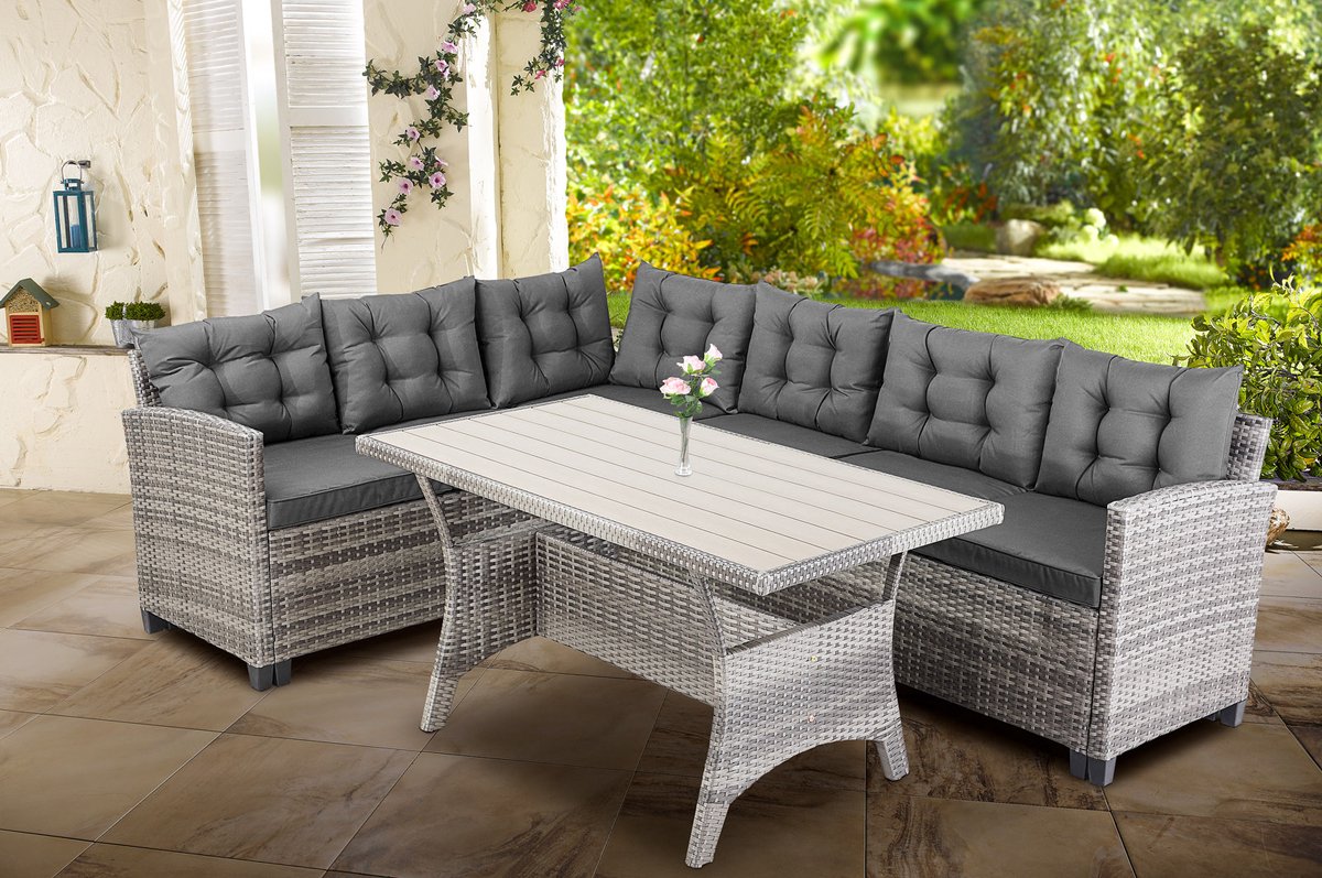 Casaria Loungeset - 6 Personen Eettafel Polyrattan – Grijs thumbnail 5