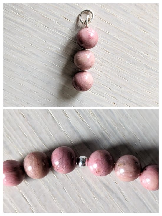 M-apART-SET-Rhodonite-pierre gemme 8mm-bracelet 16cm + pendentif-argent 925