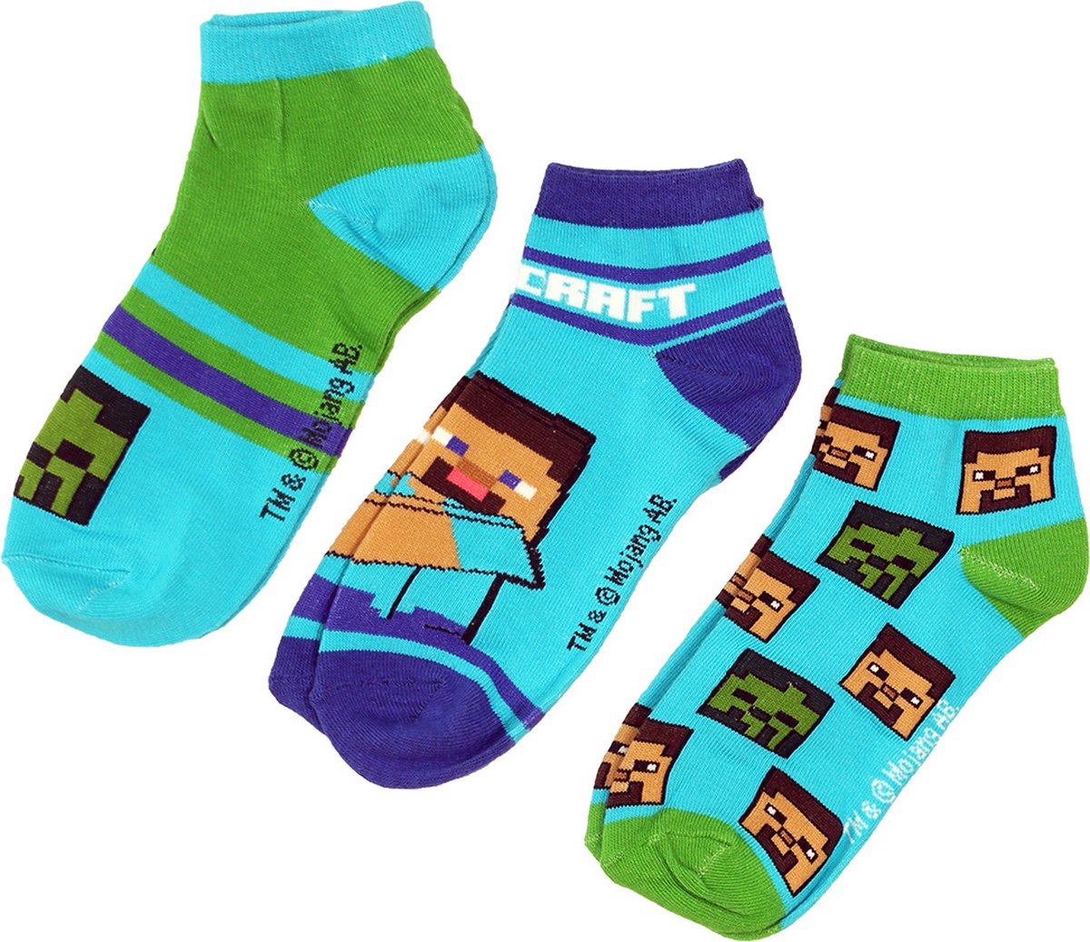 Minecraft Steve & Creeper 3 Pack Zomer Sokken