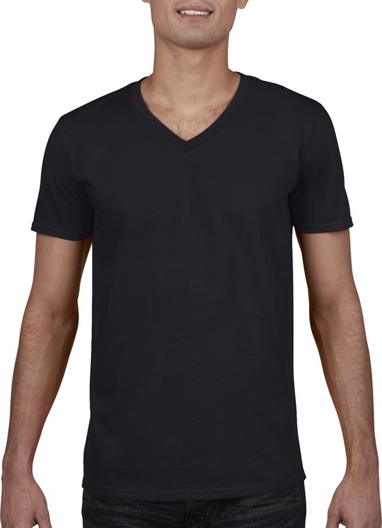 Herenshirt Softstyle® V-Neck merk Gildan Zwart - XL