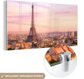 MuchoWow® Glasschilderij 40x20 cm - Schilderij acrylglas - Parijs - Eiffeltoren - Lucht - Foto op glas - Schilderijen