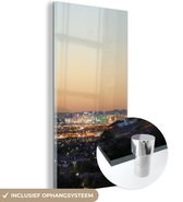 MuchoWow® Glasschilderij 80x160 cm - Schilderij acrylglas - Zonsondergang - Las Vegas - Oranje - Foto op glas - Schilderijen