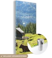 MuchoWow® Glasschilderij 40x80 cm - Schilderij acrylglas - Boerderij in de bergen van Oostenrijk - Foto op glas - Schilderijen