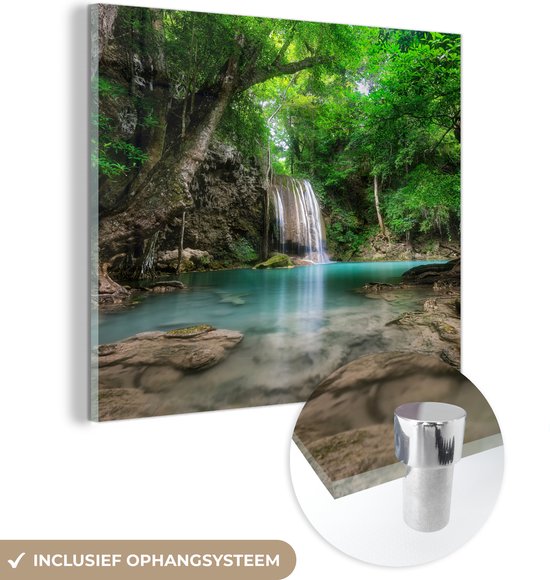 MuchoWow® Peinture sur verre 20x20 cm - Peinture sur verre acrylique - Cascade d'Erawan à Kanchanaburi, Thaïlande. - Photo sur verre - Peintures