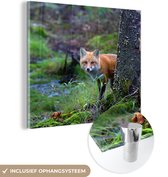 MuchoWow® Glasschilderij 90x90 cm - Schilderij acrylglas - Vos - Boom - Bosdier - Herfst - Foto op glas - Schilderijen
