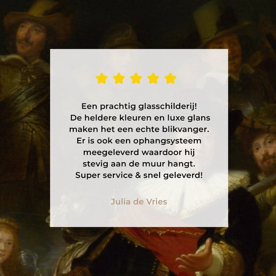 Peinture sur Verre - La Nachtwacht - Peinture de Rembrandt van Rijn - 40x20 cm - Peintures sur Verre Peintures - Photo sur Glas