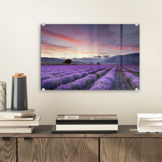 Coucher de soleil sur les lavandes Plexiglas 30x20 cm - petit - Tirage photo sur Glas (décoration murale en plexiglas)