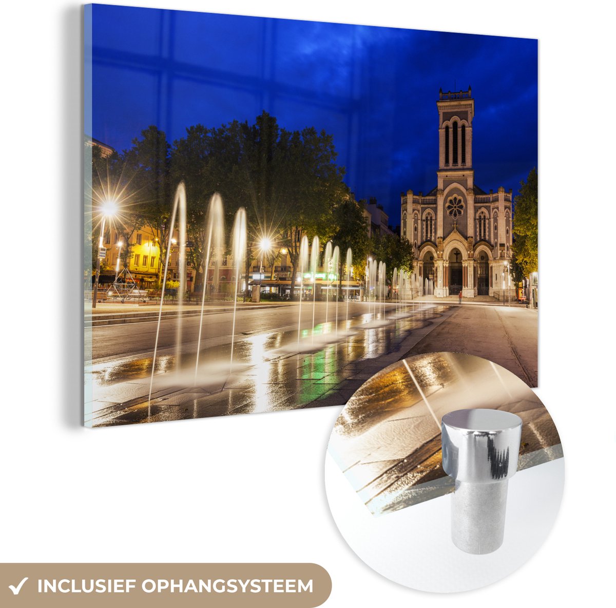 ® Glasschilderij 180x120 cm - Schilderij acrylglas - Fonteintjes op het plein van Saint-Ét