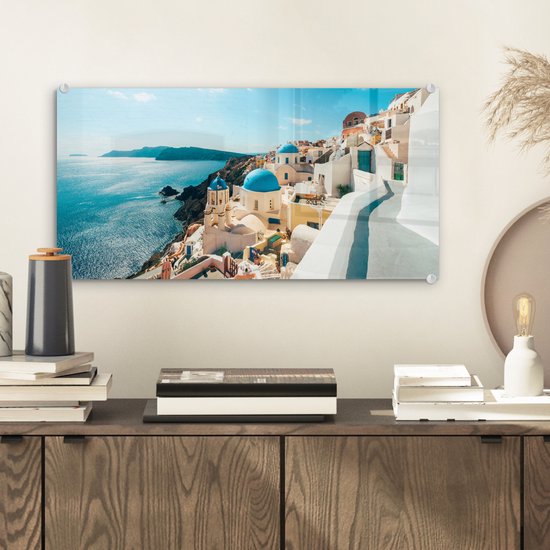 Peinture sur Verre - Après-midi à Santorin Grèce - 40x20 cm - Peintures sur Verre Peintures - Photo sur Glas
