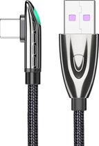 USB Type-C 90° Haakse Nylon Gevlochten 6A kabel – 2 Meter -Datasynchronisatie & Snel opladen – Zwart