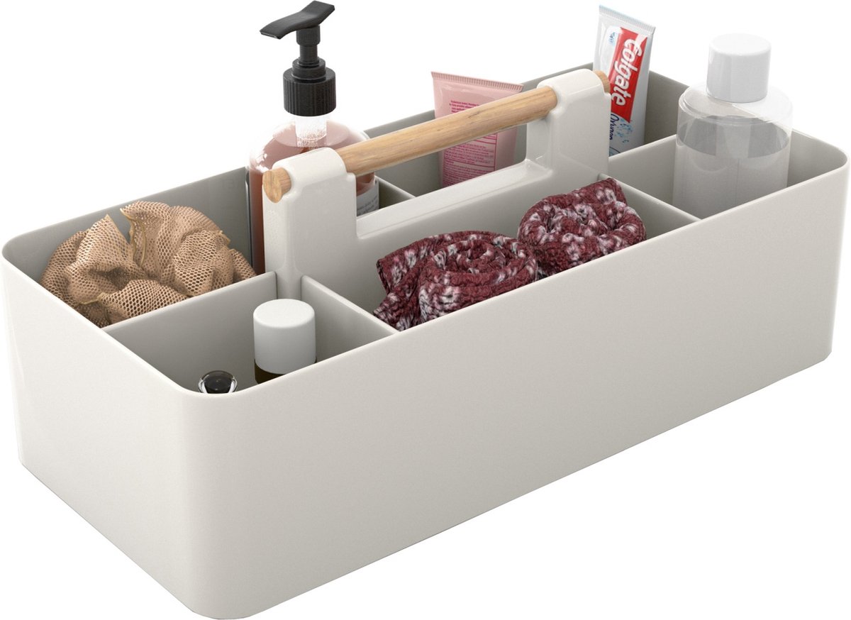 Intirilife Make Up Organiser in wit grijs - Beauty cosmetica opbergdoos met 5 vakken voor het opbergen van make-up - Ook ideaal als bureau-organizer of voor keukengerei